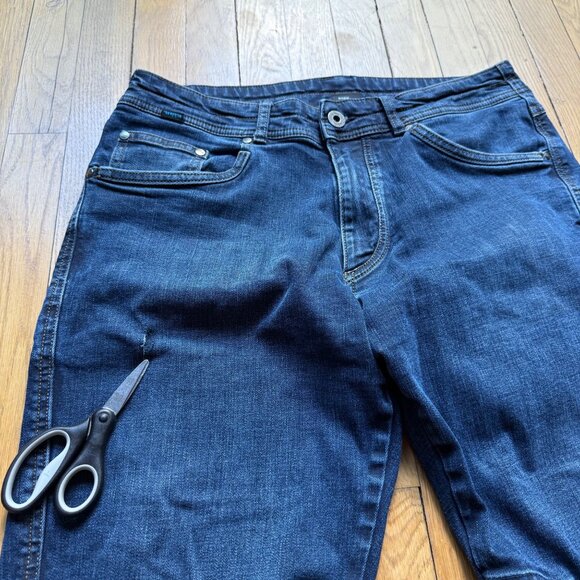 Kuhl Mens 34x32 Blue Indigo Dye Dark Wash Denim Rugged Tapered Leg Rydr Jeans - Picture 14 of 16